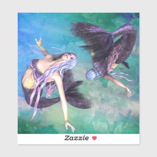 Vissen - Twee zeemeerminnen zwemmen in een lus Sticker (Vel)