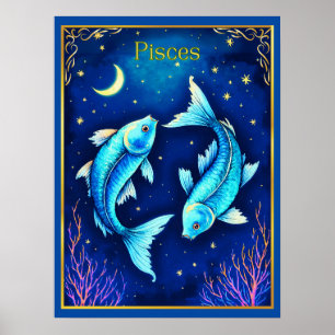 Vissen van de Dierenriem Vissen Zwemmen in Kosmisc Poster