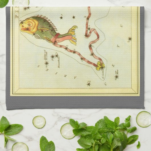 Vissen Vis,  sterrenbeeld Urania's Mirror Theedoek (Gevouwen)