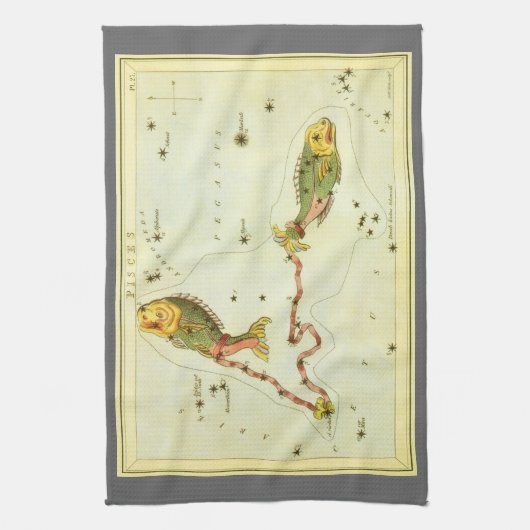 Vissen Vis,  sterrenbeeld Urania's Mirror Theedoek (Verticaal)