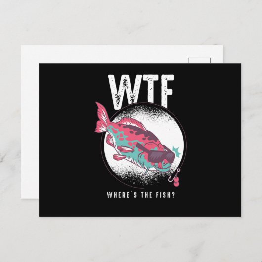 Vissen Visser Vis Liefhebbers Cadeau WTF Waar Is D Briefkaart (Voorkant / Achterkant)