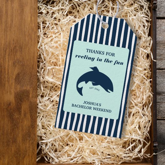 Vissen vrijgezellenfeest Nautisch Bedankt Cadeaulabel