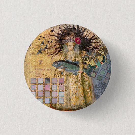  Vissen Vrouw Gothic Classic Ronde Button 3,2 Cm (Voorkant)