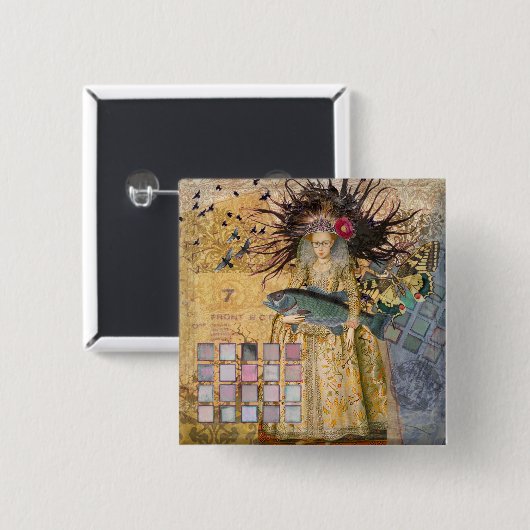  Vissen Vrouw Gothic Classic Vierkante Button 5,1 Cm (Voorkant /achterkant)