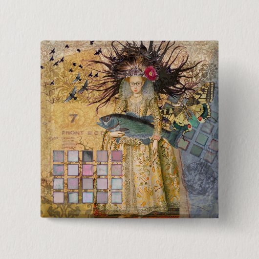  Vissen Vrouw Gothic Classic Vierkante Button 5,1 Cm (Voorkant)