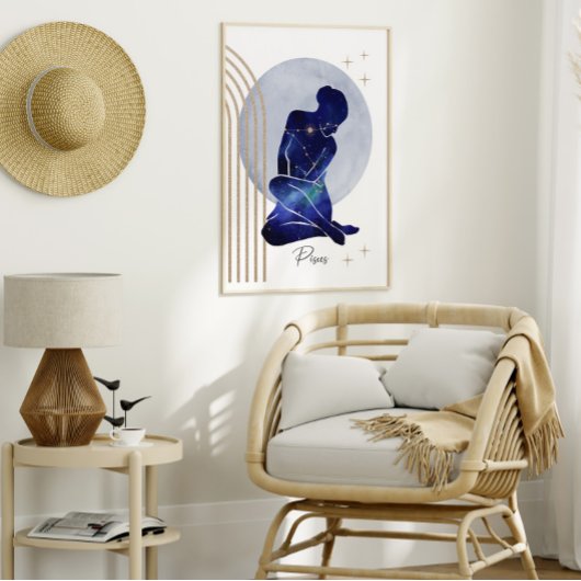 Vissen Vrouwelijk Blauw Goud Zodiac Design Poster