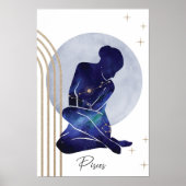 Vissen Vrouwelijk Blauw Goud Zodiac Design Poster (Voorkant)