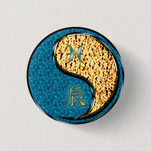Vissen & Vuur Draak Ronde Button 3,2 Cm (Voorkant)