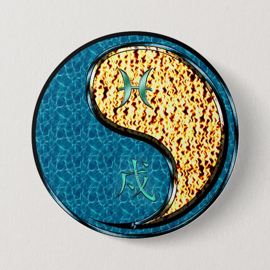 Vissen & Vuur Hond Ronde Button 7,6 Cm (Voorkant)