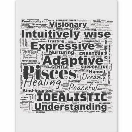 Vissen Word Cloud Zodiac Inspiratie Sticker (Voorkant)