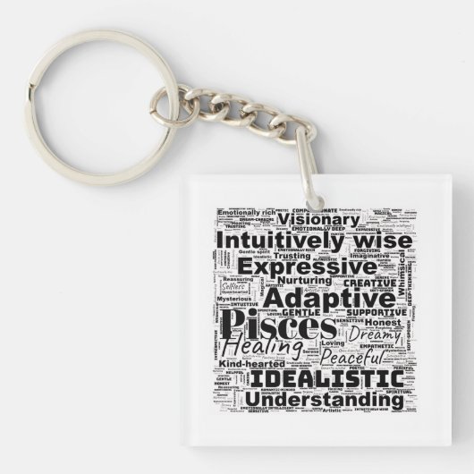 Vissen Word Cloud Zodiac Inspiratie T-shirt Sleutelhanger (voorkant)