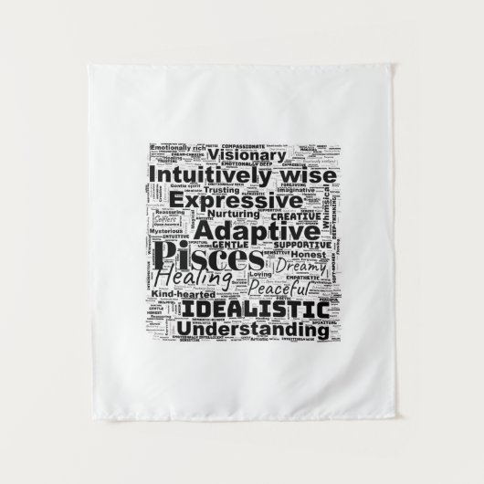 Vissen Word Cloud Zodiac Inspiratie Tapestry Wandkleed (Voorkant)