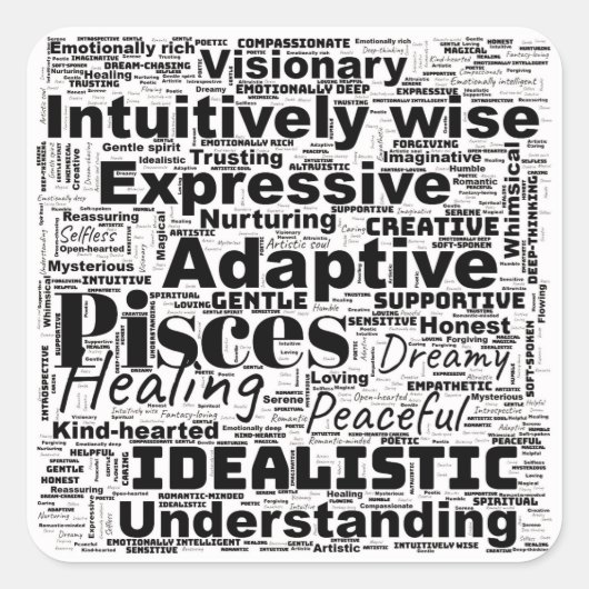 Vissen Word Cloud Zodiac Inspiratie Vierkante Sticker (Voorkant)