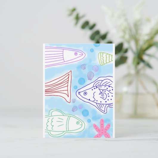 Vissen zee kunst briefkaart (Staand voorkant)