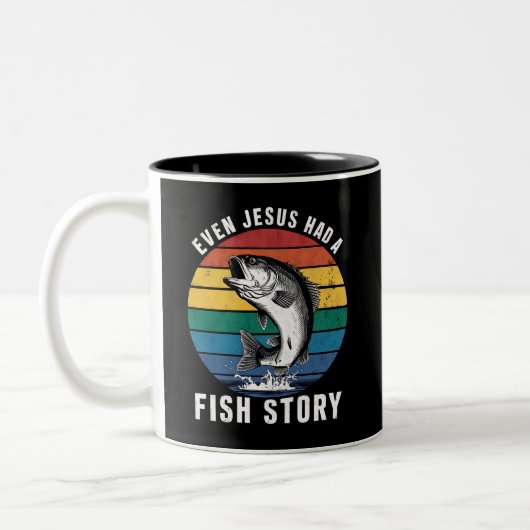 Vissen Zelfs Jesus had Fish Story Bass Fish Funny Tweekleurige Koffiemok (Links)