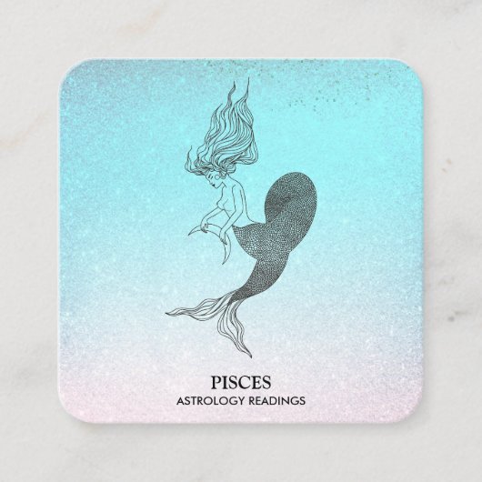** VISSEN Zodiac Astrologie Lezen Aqua Glitter Vierkante Visitekaartje (Voorkant)