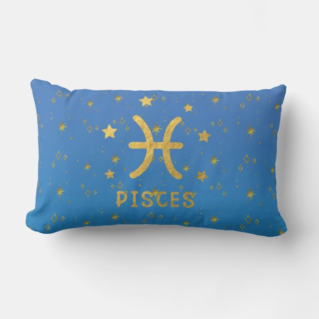 Vissen Zodiac Blauw en Goud Lumbaal Kussen (Voorkant)