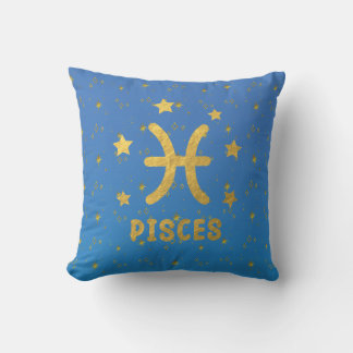 Vissen Zodiac Blauw en Goud Sierkussen