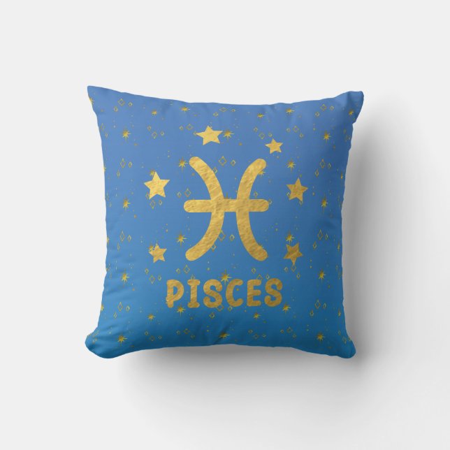 Vissen Zodiac Blauw en Goud Sierkussen (Voorkant)