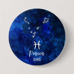 Vissen Zodiac Constellatie Blauwe Melkweg Monogram Ronde Button 7,6 Cm
