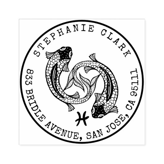 Vissen Zodiac Hand-getrokken Vissen | Retouradres Rubberstempel (Afrduk)