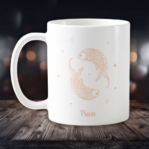 Vissen Zodiac Line Art Wit Perzik Koffiemok