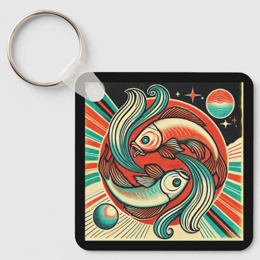 Vissen Zodiac Metal Sleutelhanger Retro Design (Voorkant)