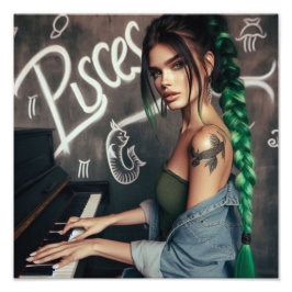 Vissen Zodiac Musician Piano Foto Afdruk