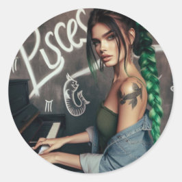 Vissen Zodiac Musician Piano Ronde Sticker