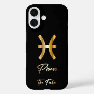 Vissen Zodiac Sign, Zwart & Goud iPhone 16 Hoesje