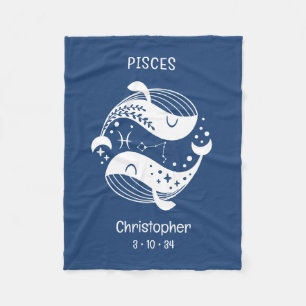 Vissen Zodiac Sternaam Geboorte Datum Blauw Baby Fleece Deken