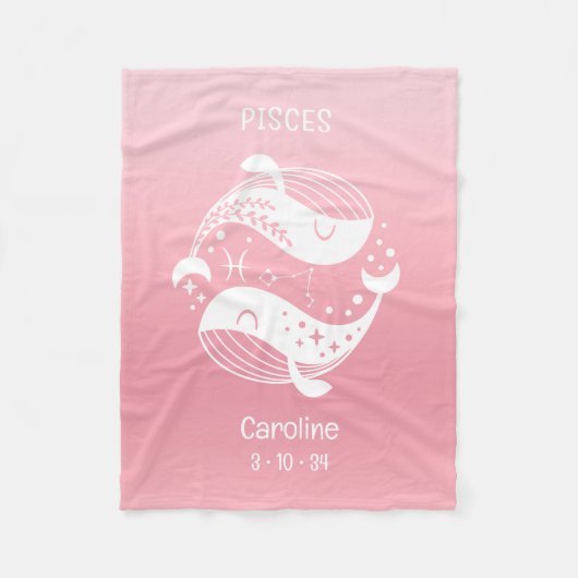 Vissen Zodiac Sternaam Geboorte Datum Roze Baby Fleece Deken (Voorkant)