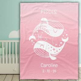 Vissen Zodiac Sternaam Geboorte Datum Roze Baby Fleece Deken