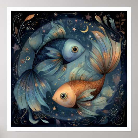 Vissen Zodiac Sterrenbeeld Astrologie Hemels Poster (Voorkant)