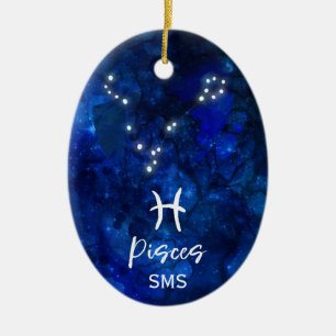 Vissen Zodiac Sterrenbeeld Blauwe Melkweg Monogram Keramisch Ornament