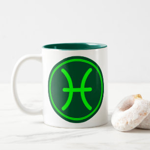 Vissen Zodiac Symbool Groen Contrast Tweekleurige Koffiemok