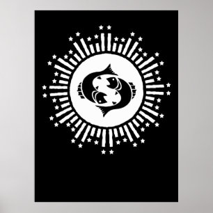 Vissen Zodiac Symbool met Hemelse Starburst Poster