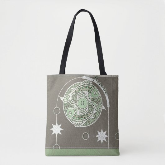 Vissen Zodiac teken Groene en Grijze Mandala Tote Bag (Voorkant)