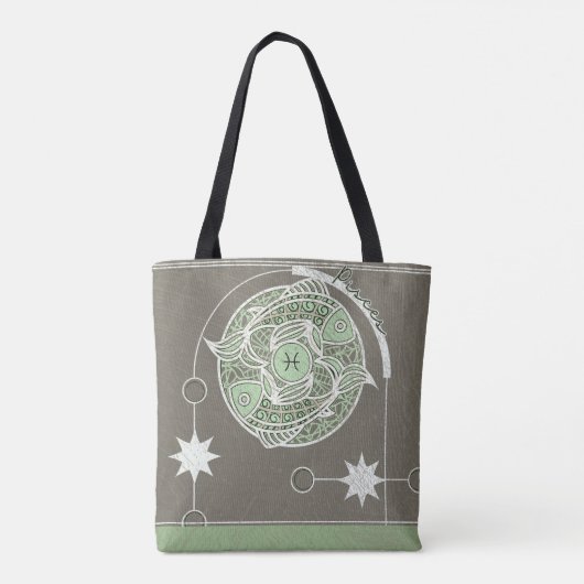 Vissen Zodiac teken Groene en Grijze Mandala Tote Bag (Achterkant)