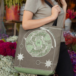 Vissen Zodiac teken Groene en Grijze Mandala Tote Bag