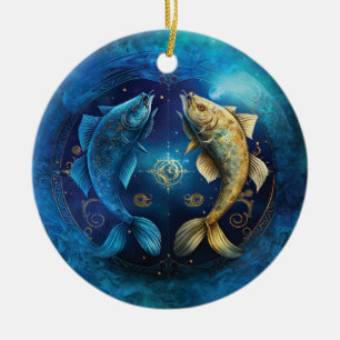 Vissen Zodiac Teken Waterverf Ontwerp Keramisch Ornament