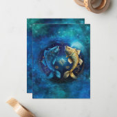 Vissen Zodiac Teken Waterverf Ontwerp Notitiekaartje (Voorkant / Achterkant in situ)