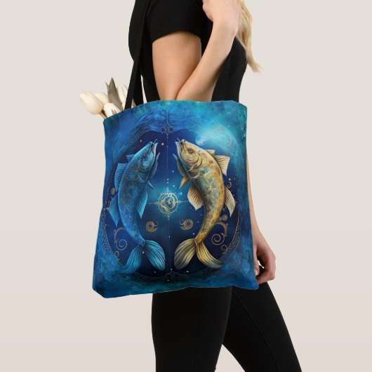 Vissen Zodiac Teken Waterverf Ontwerp Tote Bag (Dichtbij)