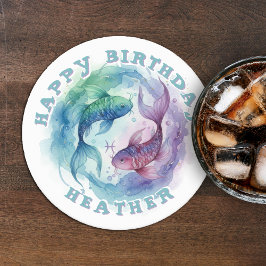 Vissen Zodiac Waterverf Vis Astrologie Verjaardag Ronde Kartonnen Onderzetter