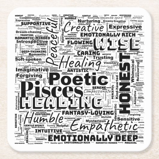 Vissen Zodiac Word Cloud Inspiratie Kartonnen Onderzetters (Voorkant)