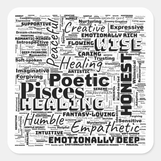Vissen Zodiac Word Cloud Inspiratie Vierkante Sticker (Voorkant)