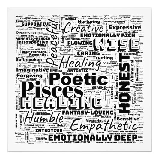 Vissen Zodiac Word Cloud Inspiration Square (L) Foto Afdruk (Voorkant)