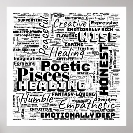 Vissen Zodiac Word Cloud Inspiration Square (L) Poster (Voorkant)