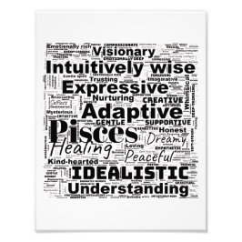 Vissen Zodiac Word Cloud - Inspirerend fotokunst Foto Afdruk