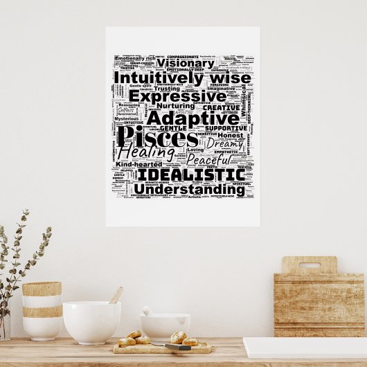 Vissen Zodiac Word Cloud - Inspirerend fotokunst Poster (Keuken)